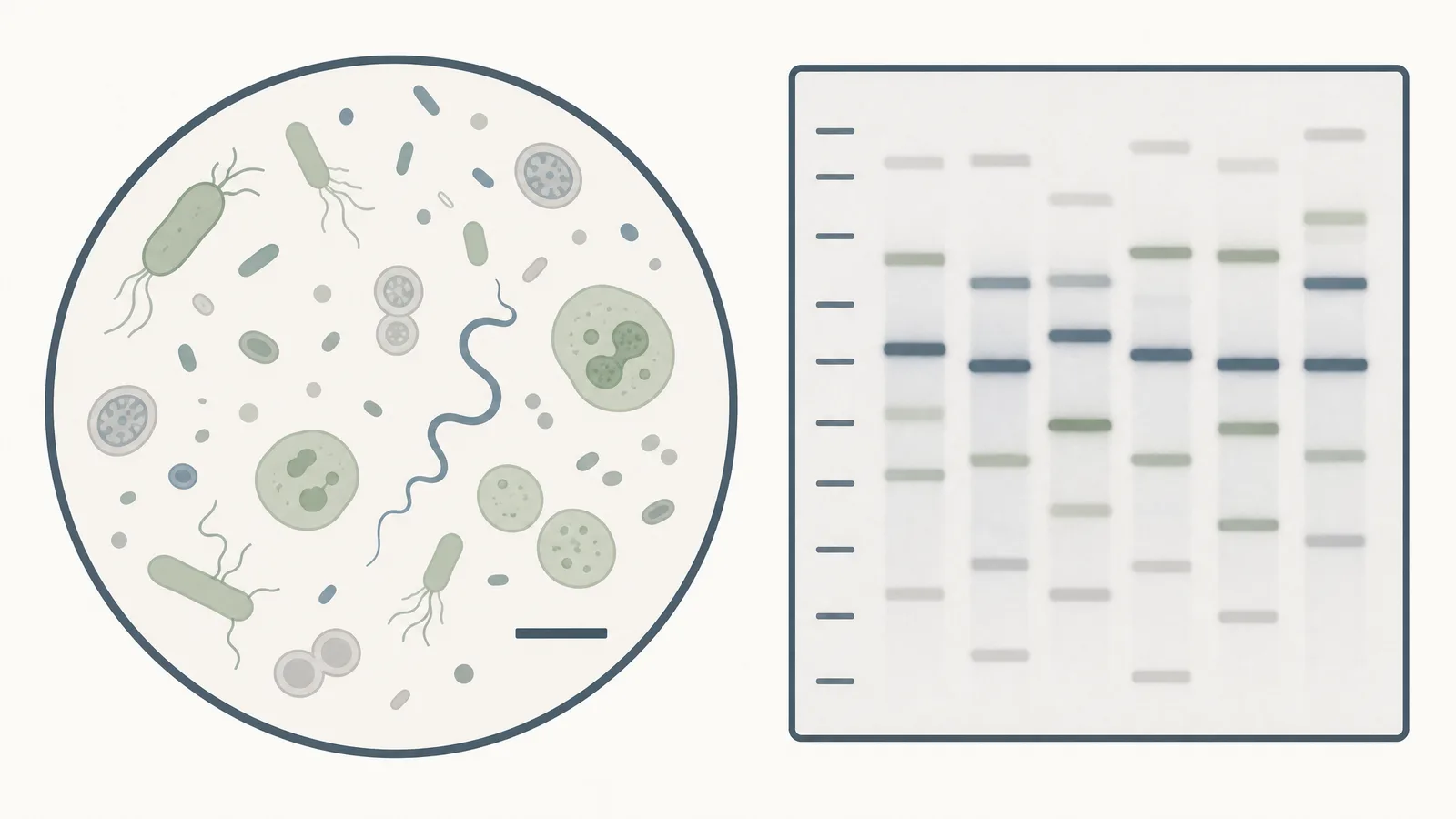 A micrograph panel with a scale bar beside a gel panel with molecular weight markers, the elements eLife requires (illustration generated with SciFig)