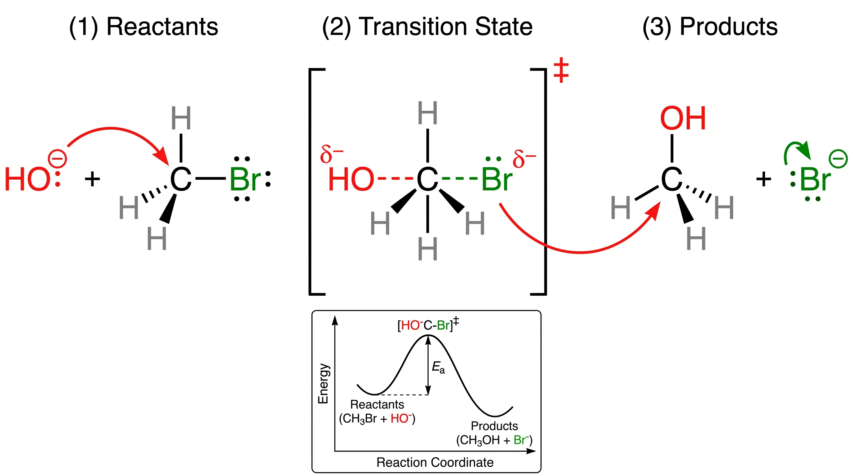 Nano Banana Pro: SN2-Substitutionsmechanismus erkennbar, aber ohne Doppel-Dolch und R-S-Stereochemie-Annotation und Farb-Legende