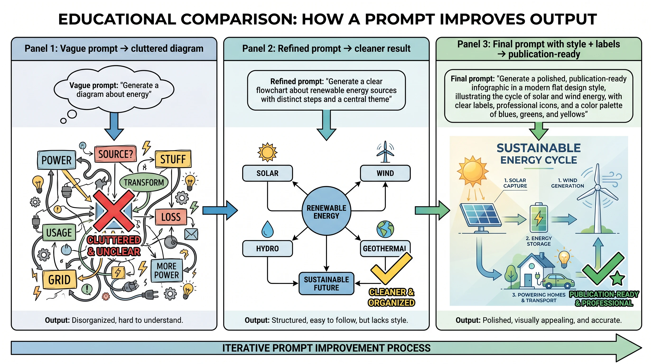 Three-stage iteration: vague prompt to publication-ready (Figure generated with SciFig)