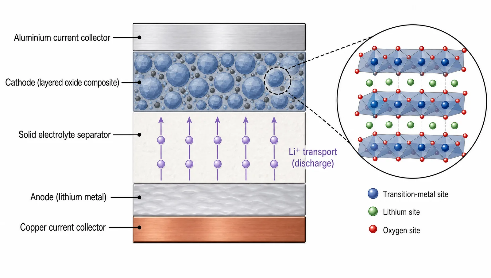 MRS Fall 2026 poster figure: an all-solid-state battery cell stack cross-section labelling the current collectors, cathode, solid electrolyte and lithium anode (Figure generated with SciFig)