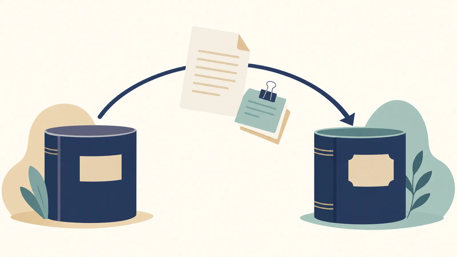 Diagram of a manuscript moving between two journal containers with its review notes travelling alongside, illustrating the Nature Portfolio transfer service (illustration generated with SciFig)