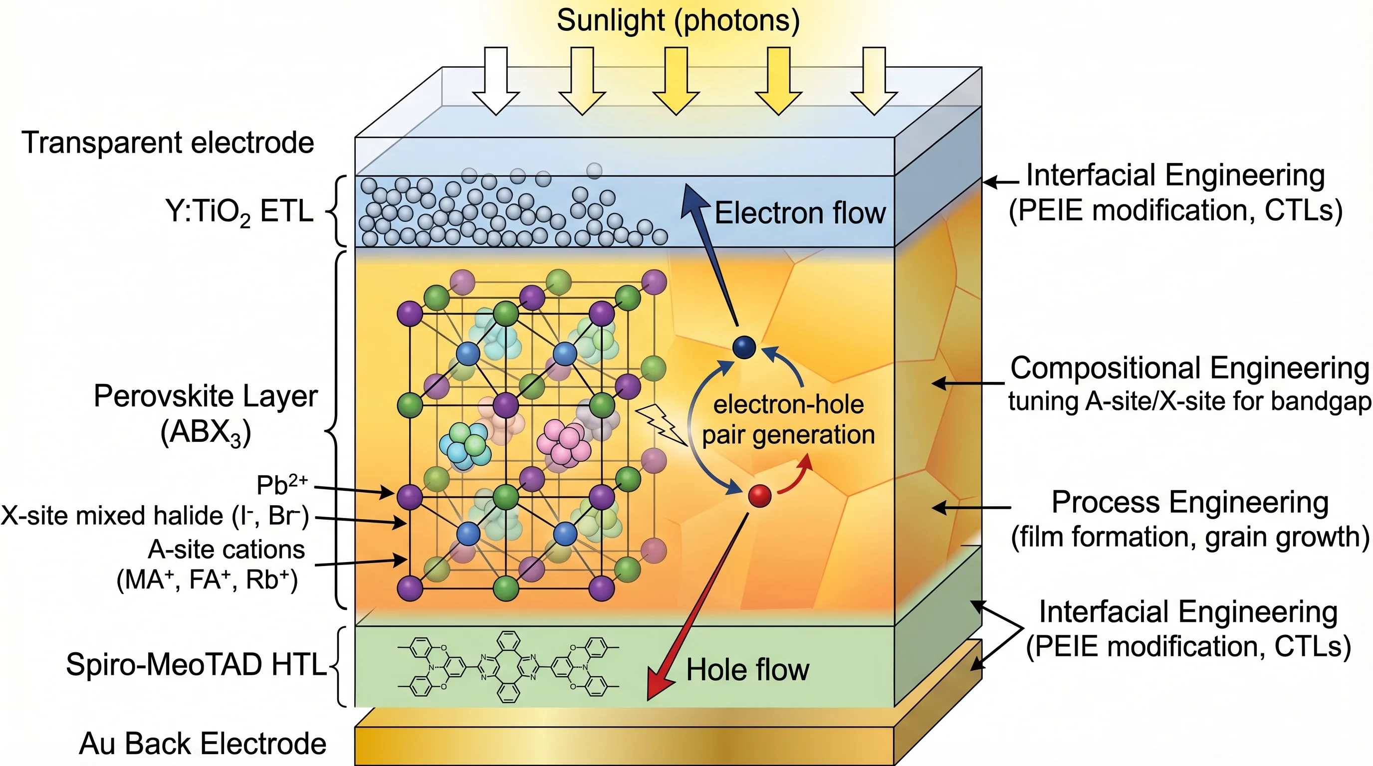 Architettura a strati della cella solare in perovskite