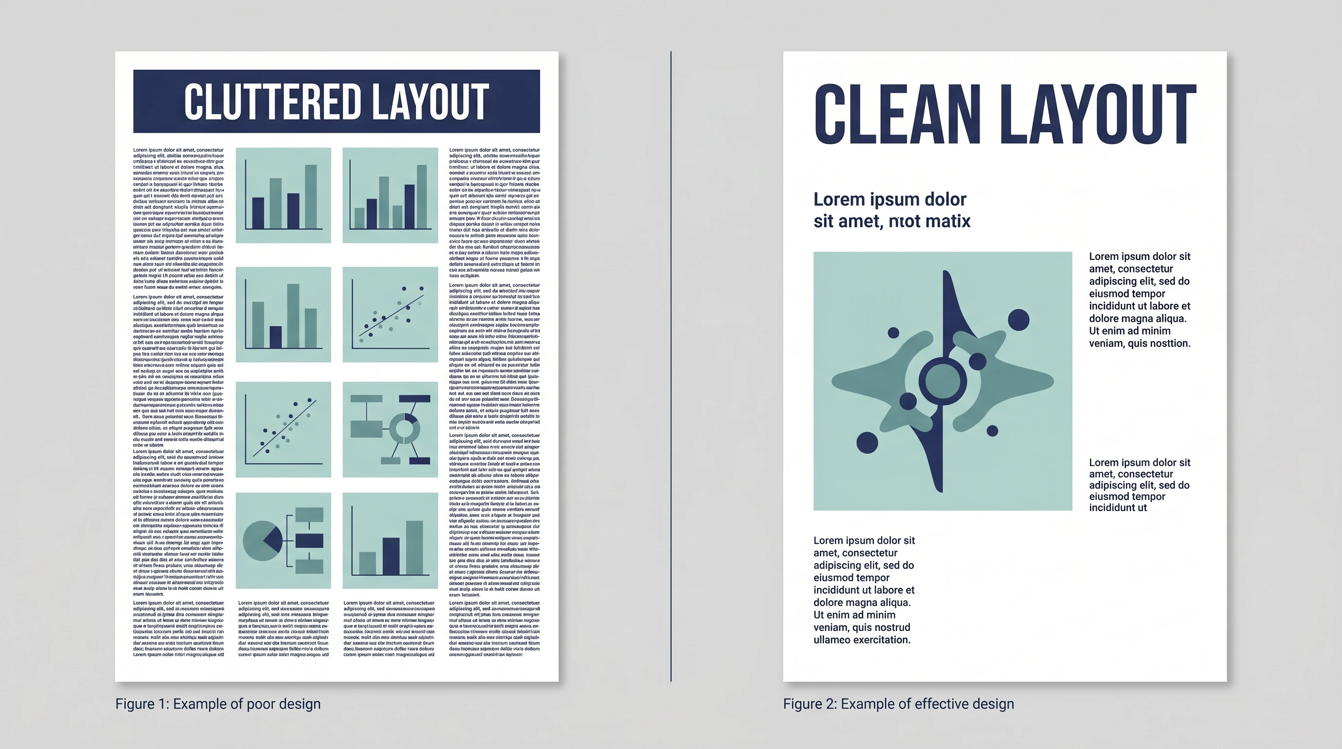Cluttered vs Clean Scientific Poster Layout Comparison
