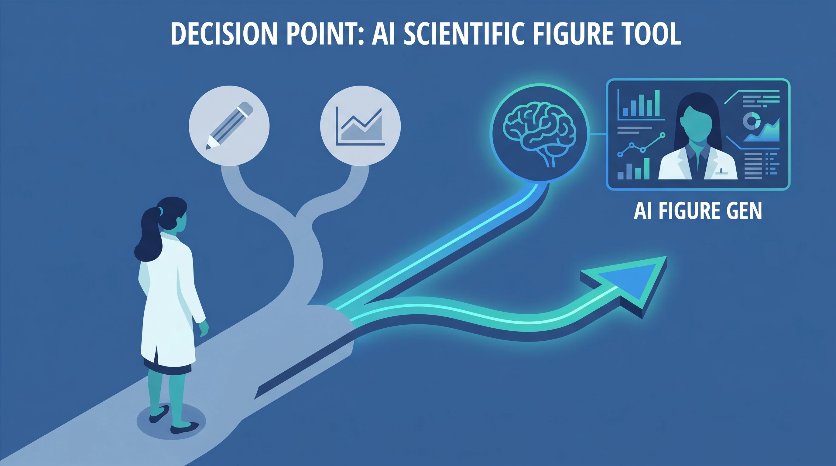 Researcher Choosing AI Figure Tool at Branching Path