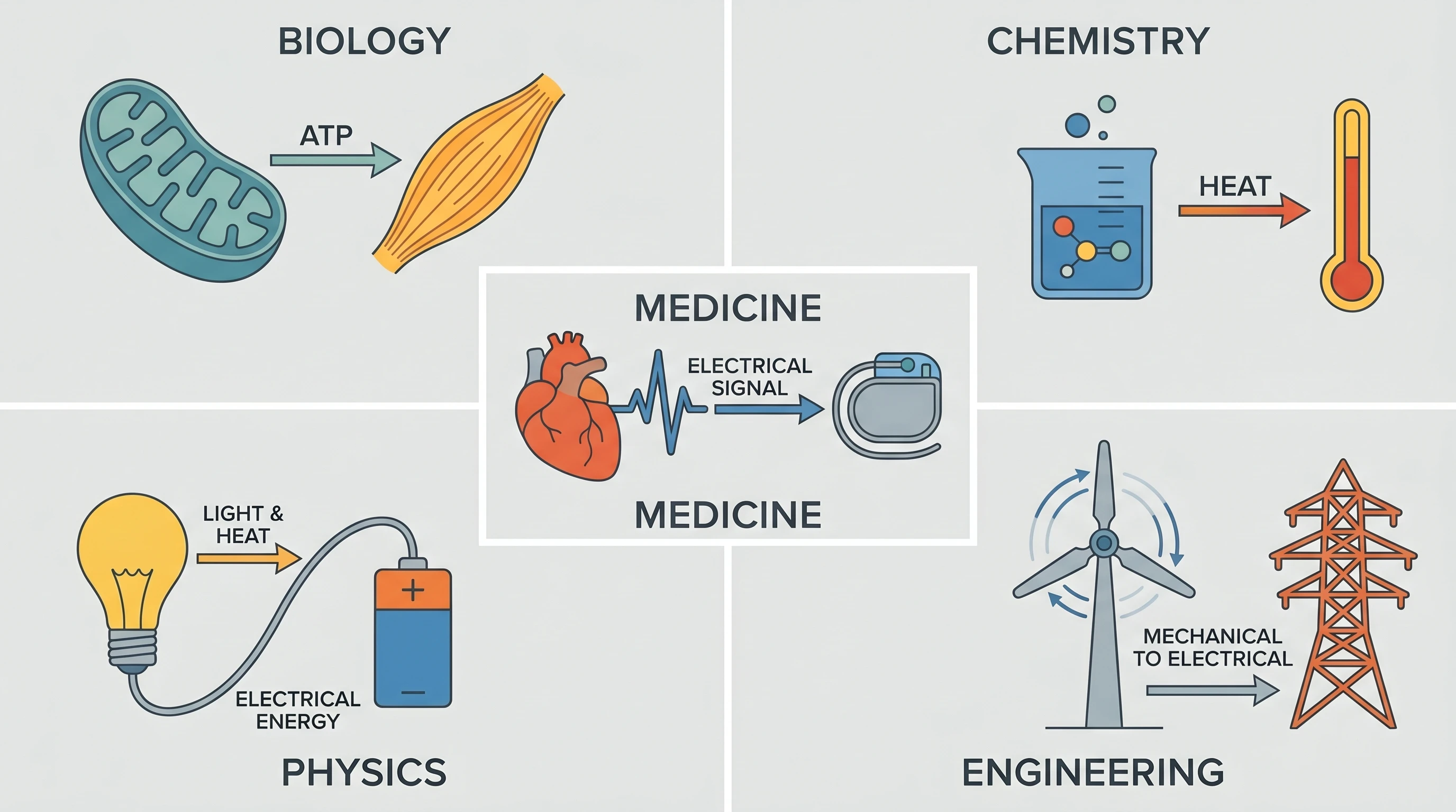 Same Concept Rendered Across Five Disciplines Grid