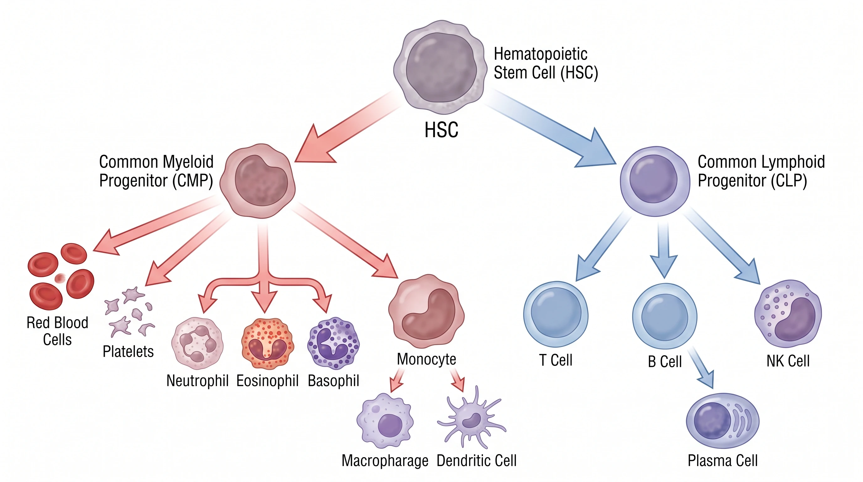 Myeloid vs Lymphoid Lineage Branching Diagram