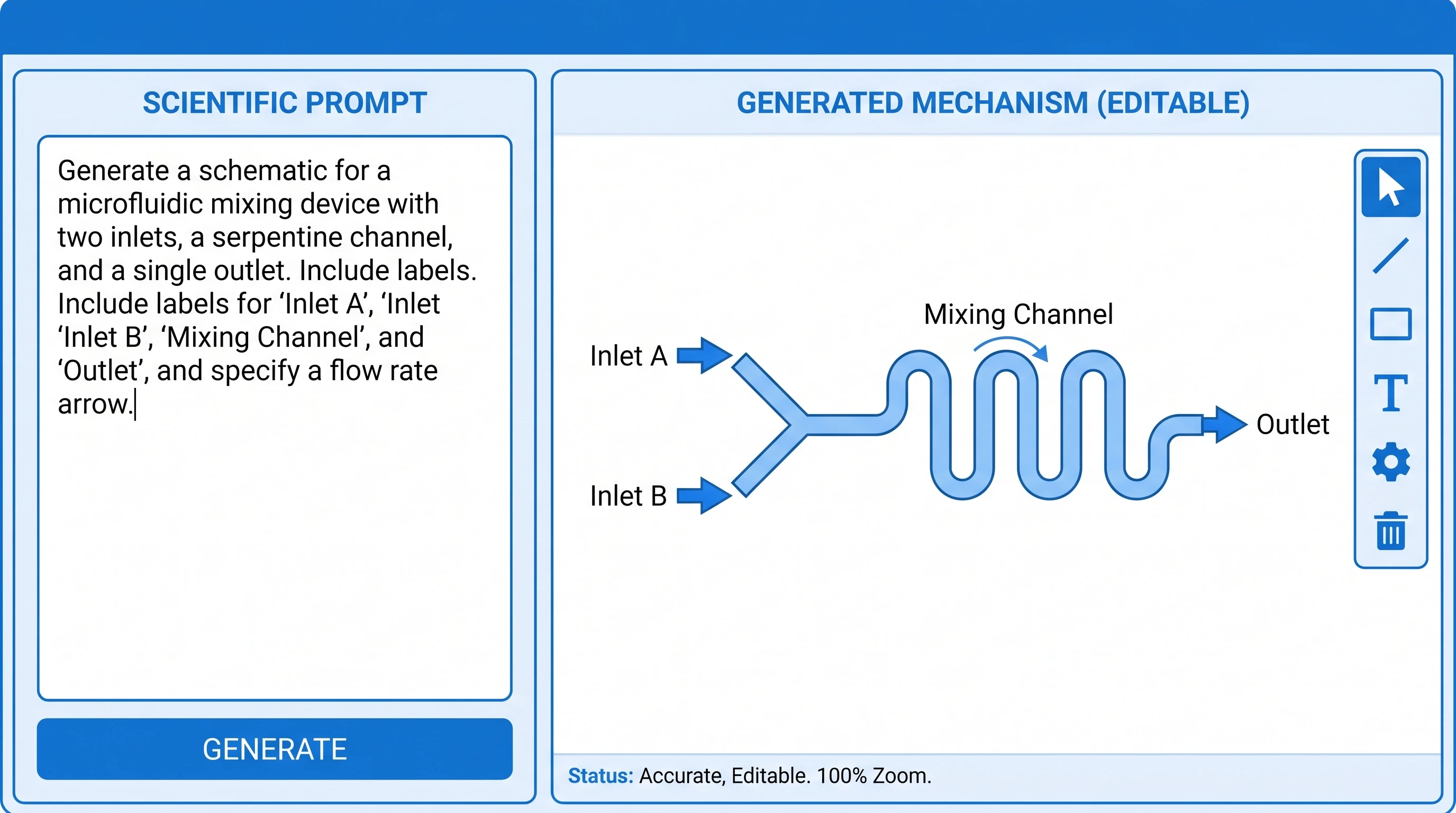 Prompt to Editable Mechanism Figure on Canvas Demo