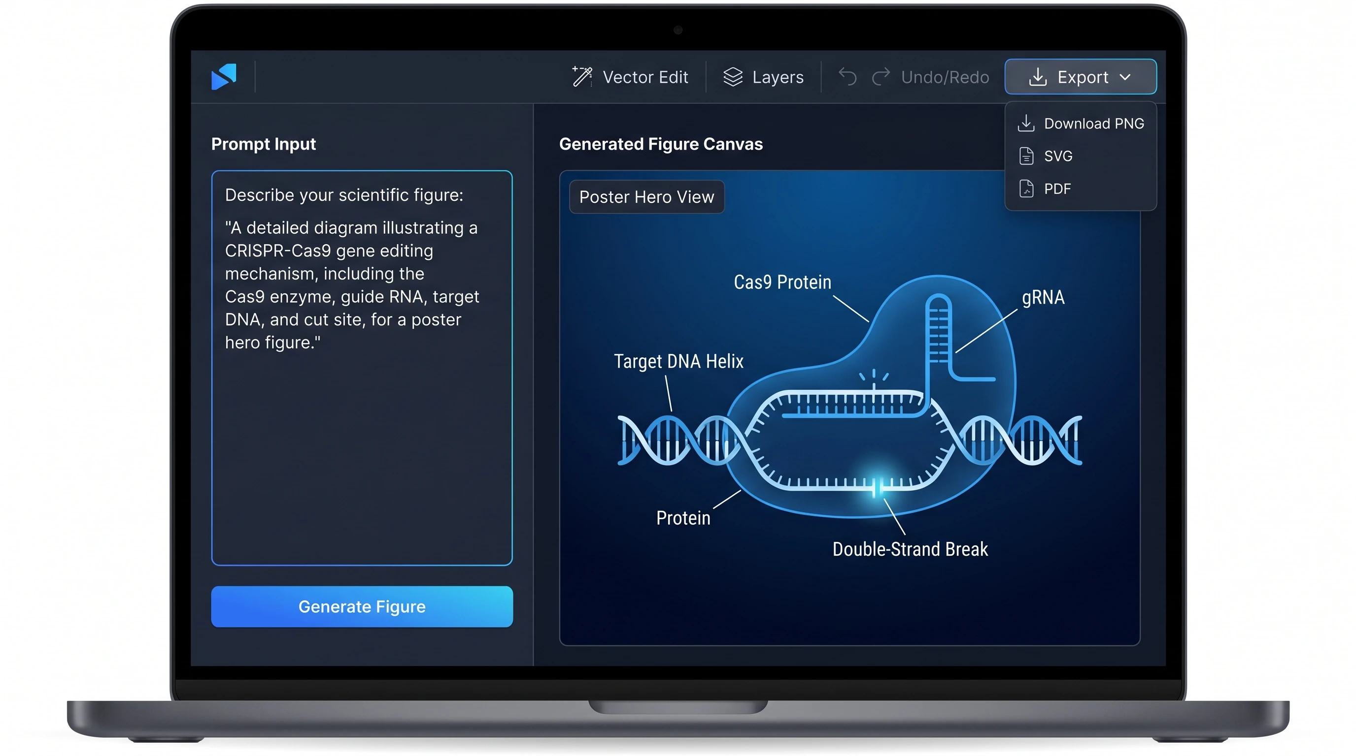 SciFig Text-to-Figure Poster Hero Workflow UI