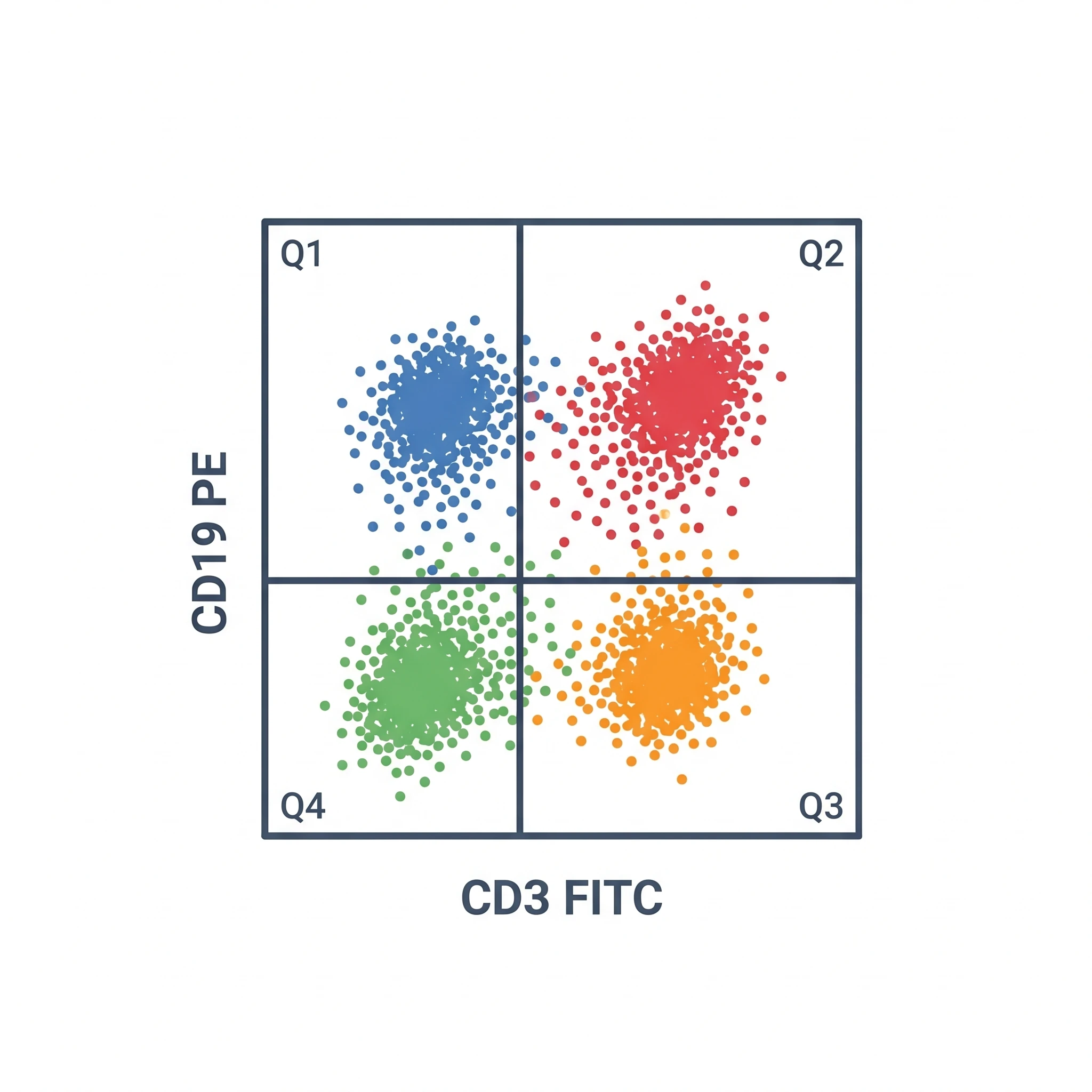 Icon of a flow cytometry scatter plot with quadrant gating dividing cell populations (Figure generated with SciFig)
