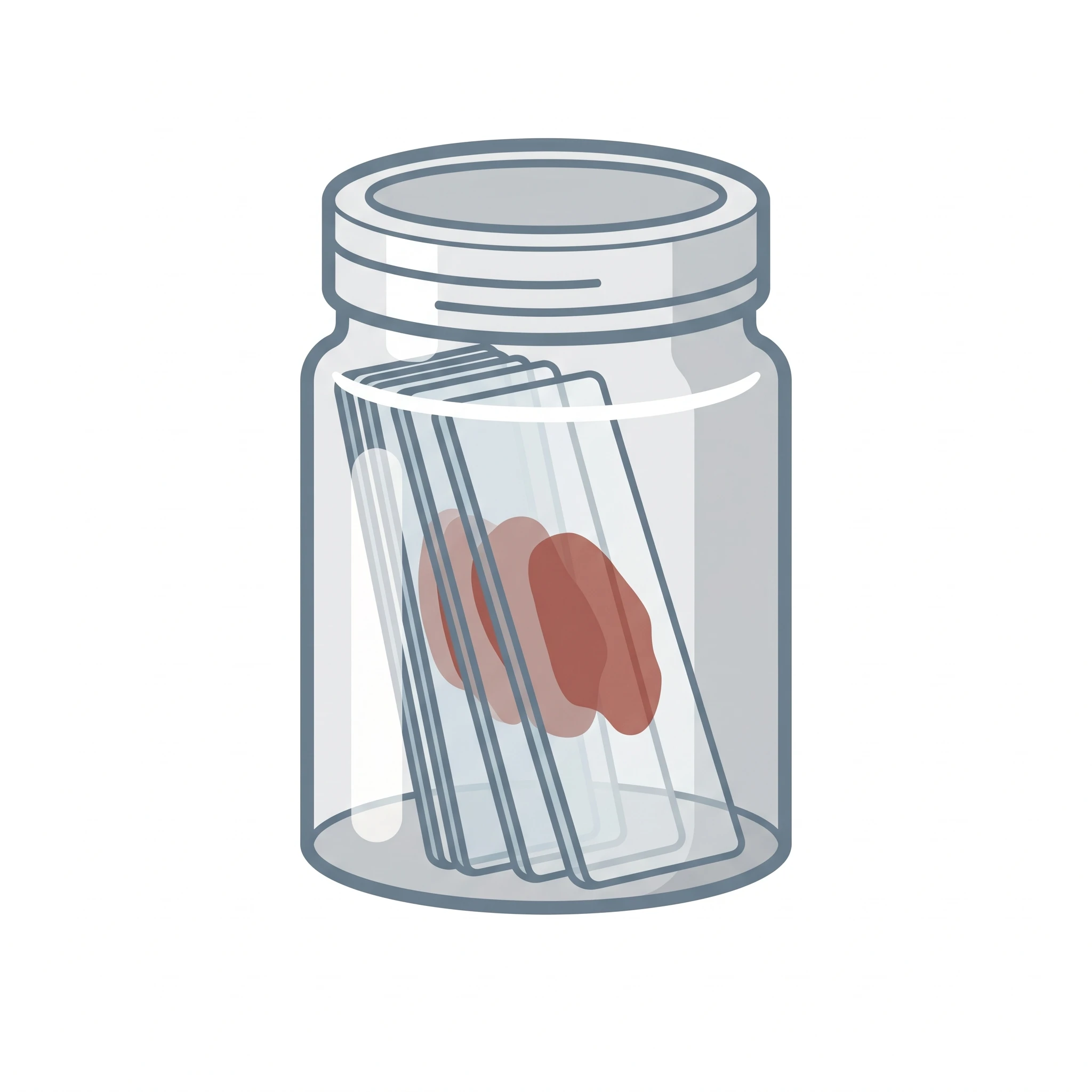 Icon of a Coplin staining jar holding blood smear microscope slides (Figure generated with SciFig)