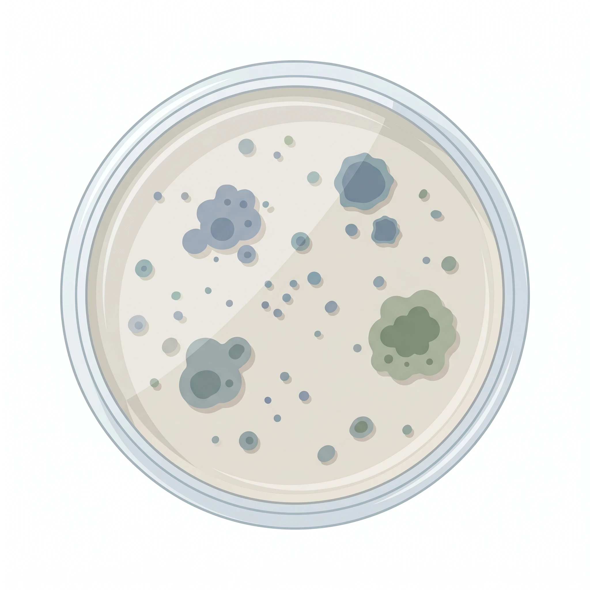 Top-down petri dish with cultured cells and small colonies on a culture medium, microbiology icon (Figure generated with SciFig)