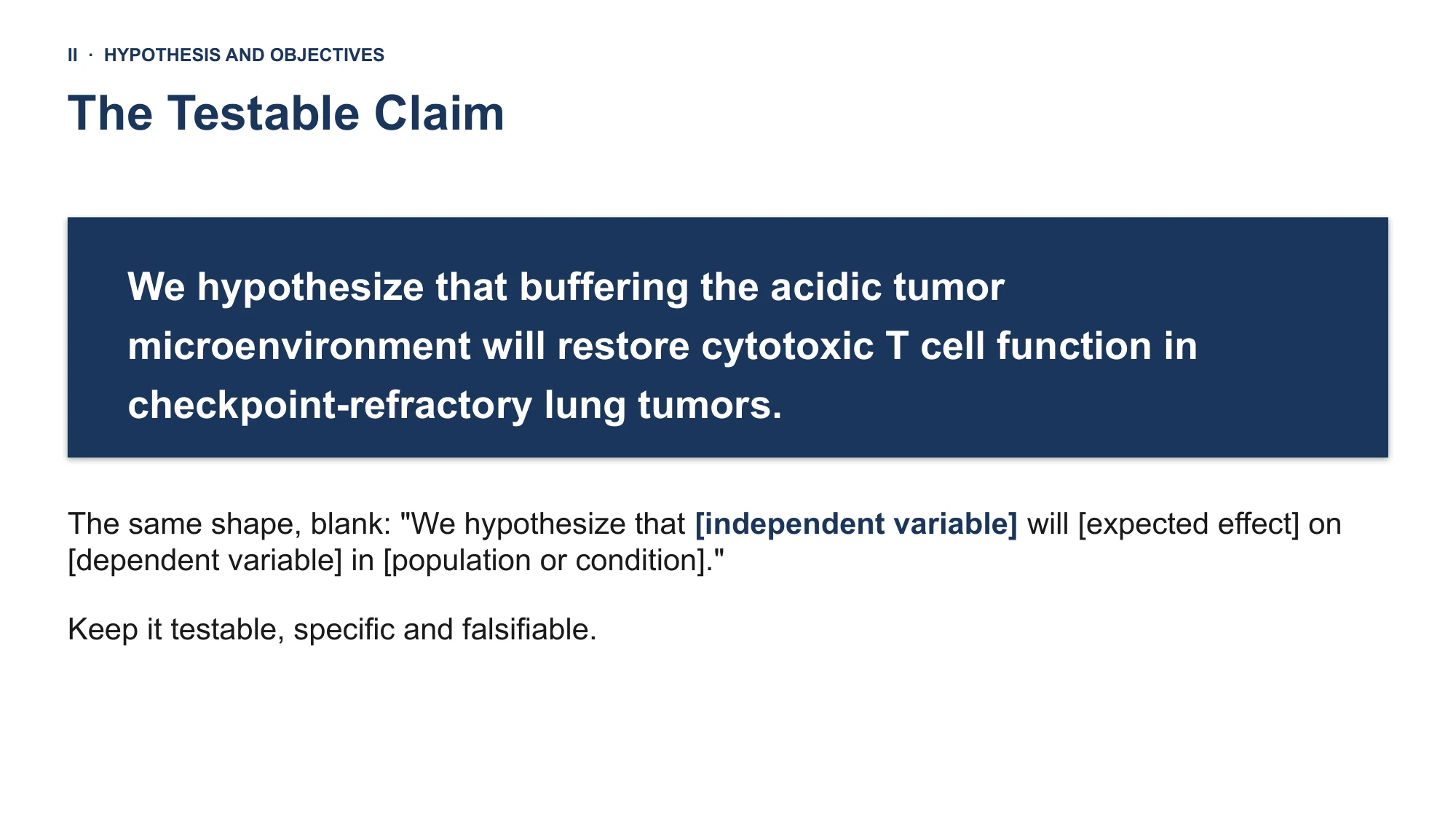 Scientific conference presentation template — the hypothesis slide from the deck Scientific conference presentation template in PowerPoint: the hypothesis slide at 16:9