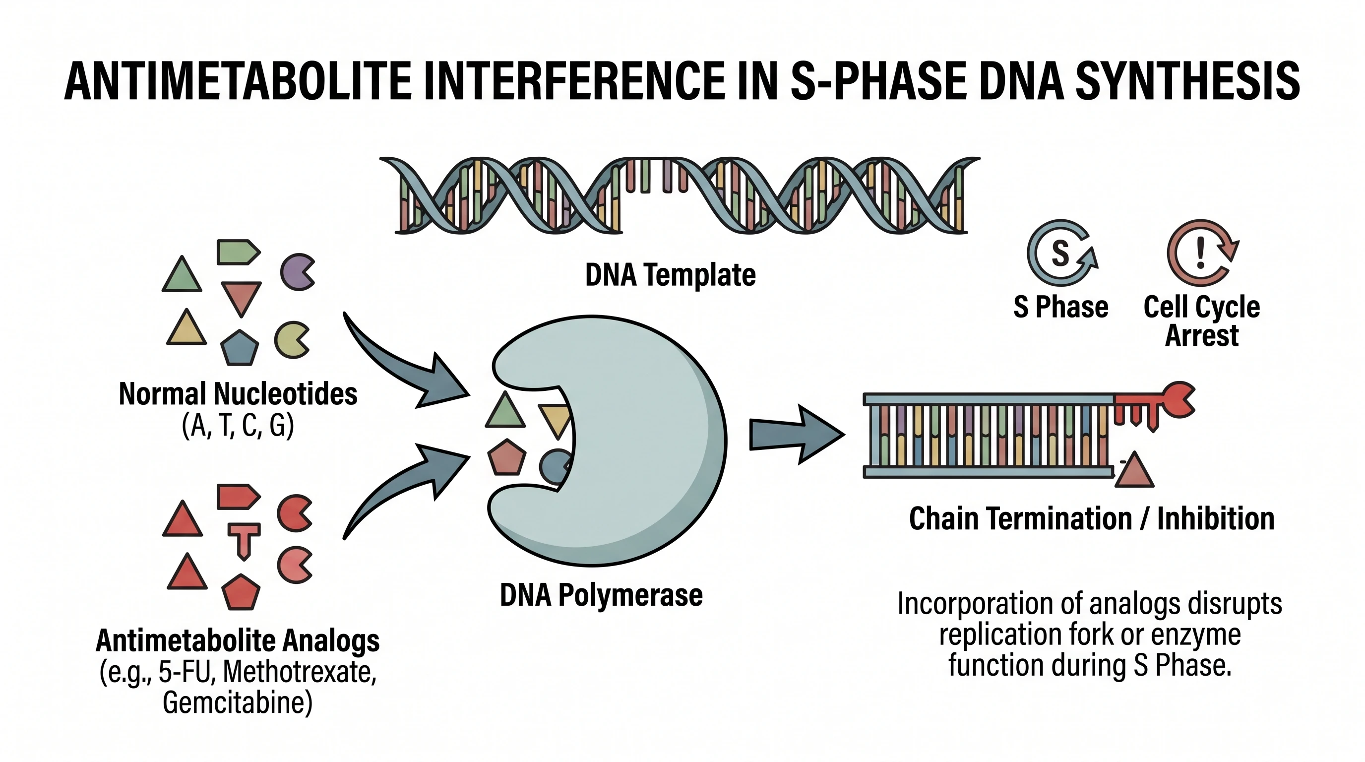 Antimetabolites mimic nucleotides and stall S phase