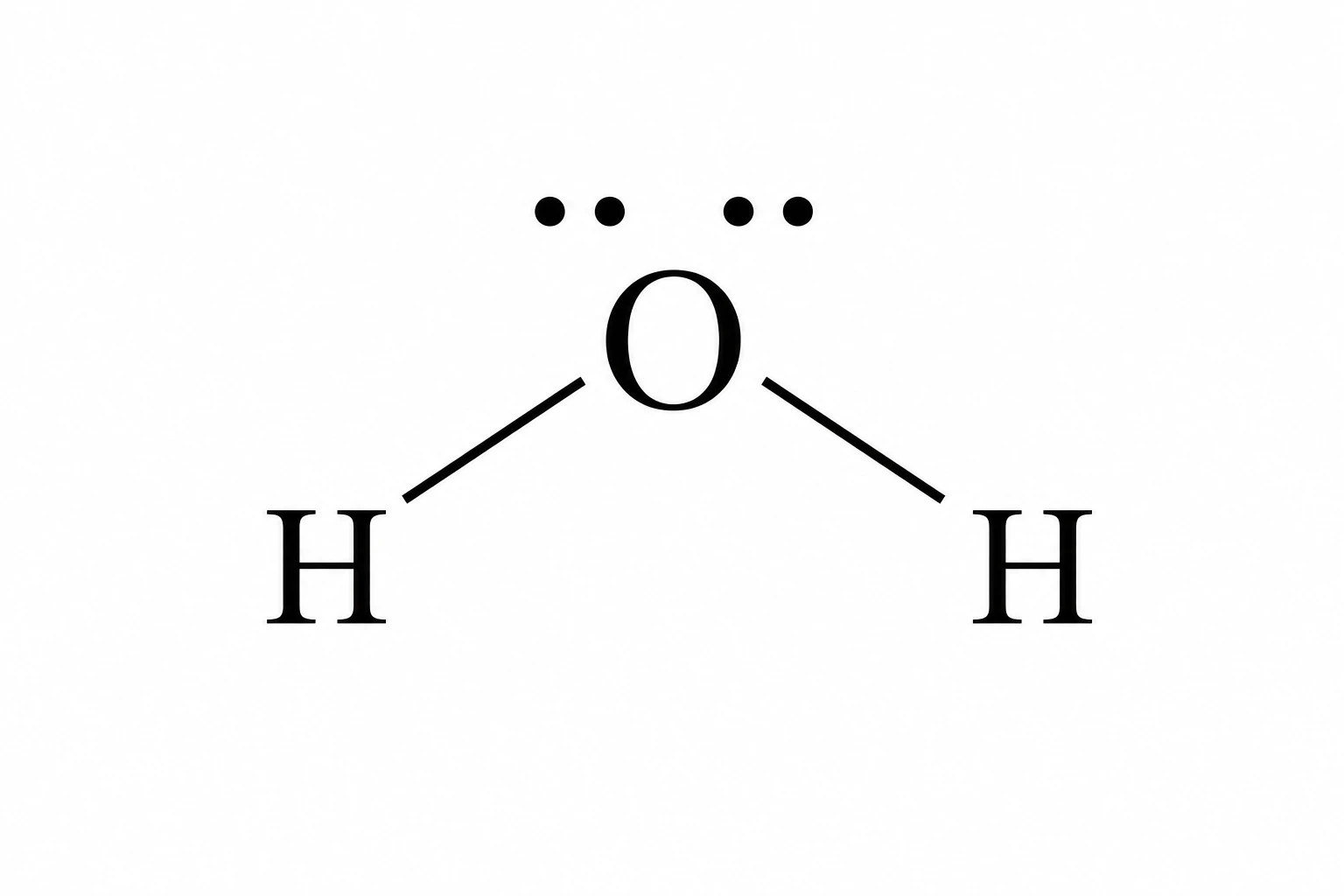 Lewis dot structure diagram of water showing bonding pairs and lone pairs on oxygen (Figure generated with SciFig)