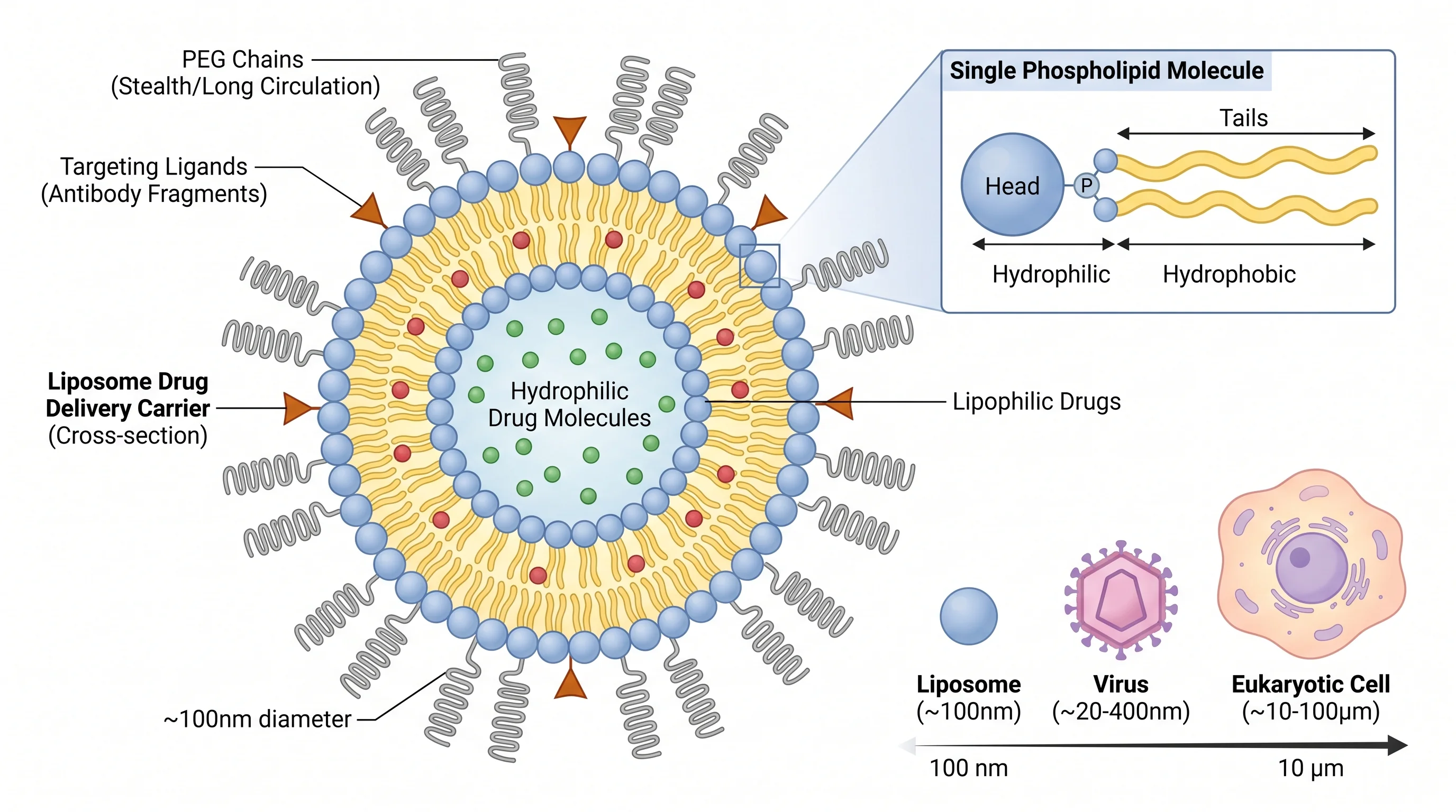 Generated scientific figure output: a labeled liposome cross-section with annotations